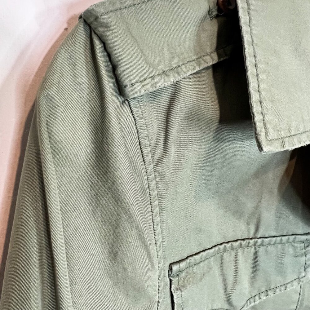 American Eagle Womens Jacket Green Collared Tan Button Down Size Medium - Picture 3 of 12